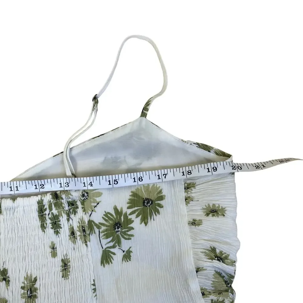 Abercrombie & Fitch Sz XL Babydoll Maxi Dress White Green Floral Crinkle